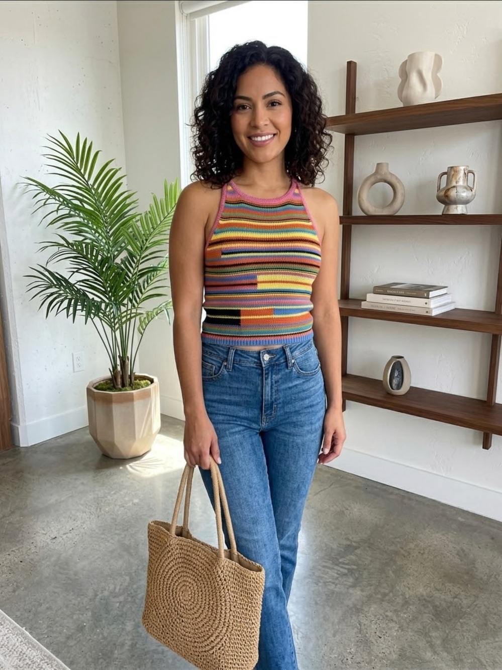 Zara Multicolor Striped Knit Halter Tank Top Medium